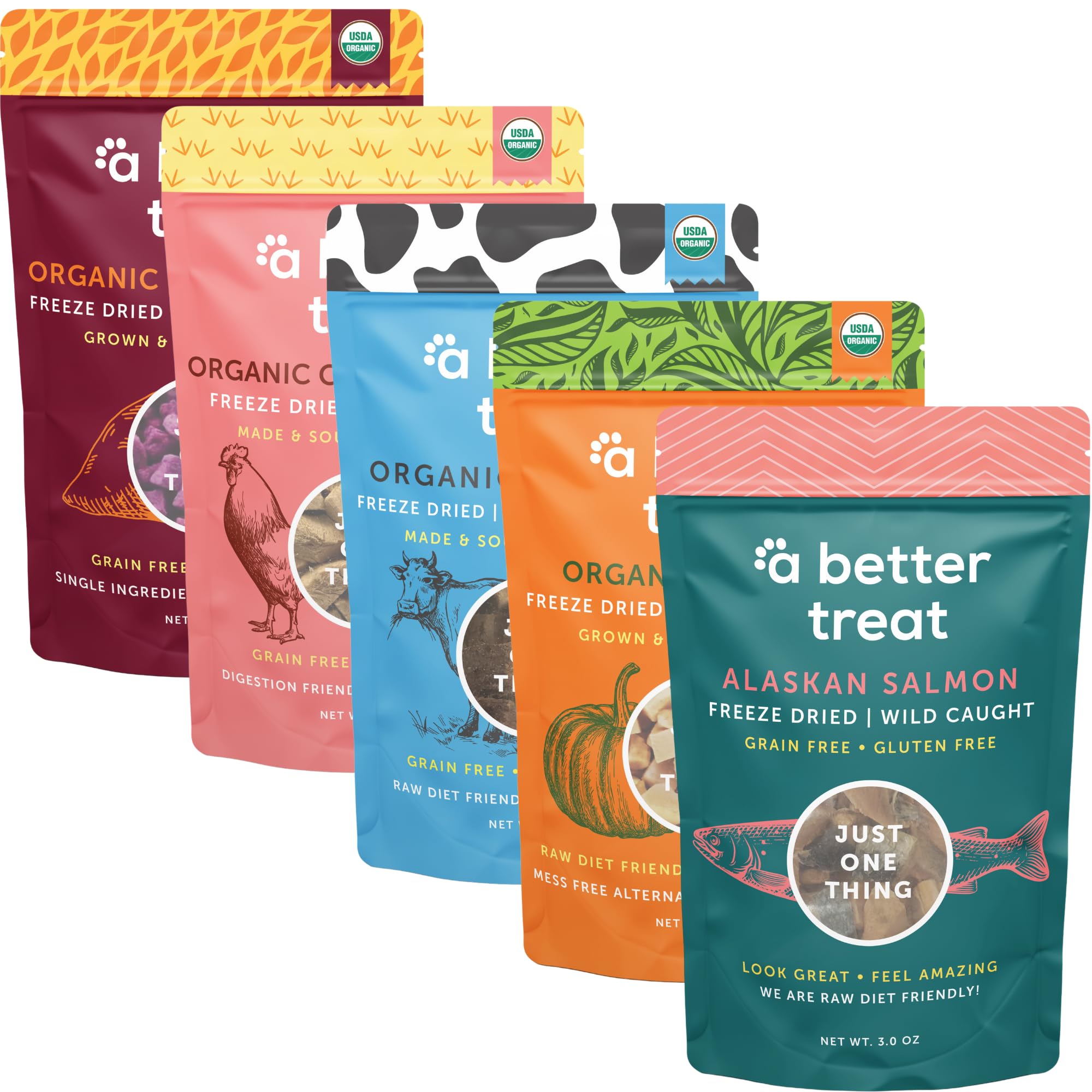 A Better Treat – Organic, Single Ingredient, Freeze Dried Pumpkin, Grass Fed & Finished Beef Liver, Chicken, Sweet Potato, Wild Salmon Dog Treats &
