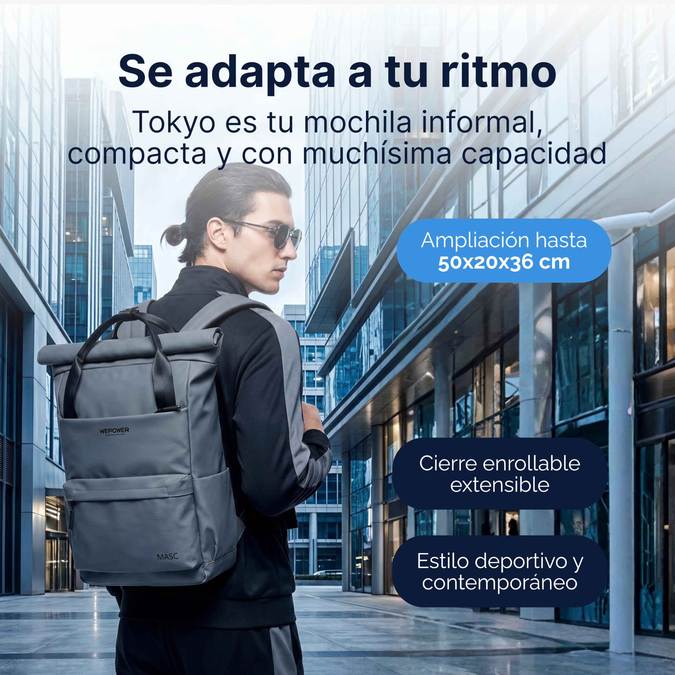 Mochila Rolltop para Ordenador Portátil, Mochila Profesional Elegante con Múltiples Compartimentos, Ergonómica e Impermeable, ideal para la Oficina