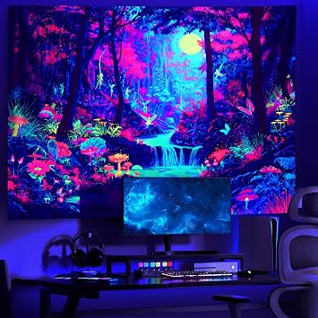 AOHMPT Blacklight Tapestry Glow in the Dark Tapestry Landscape Design 59'' 51'' Inch Wall Hanging Decor for Bedroom Living Room