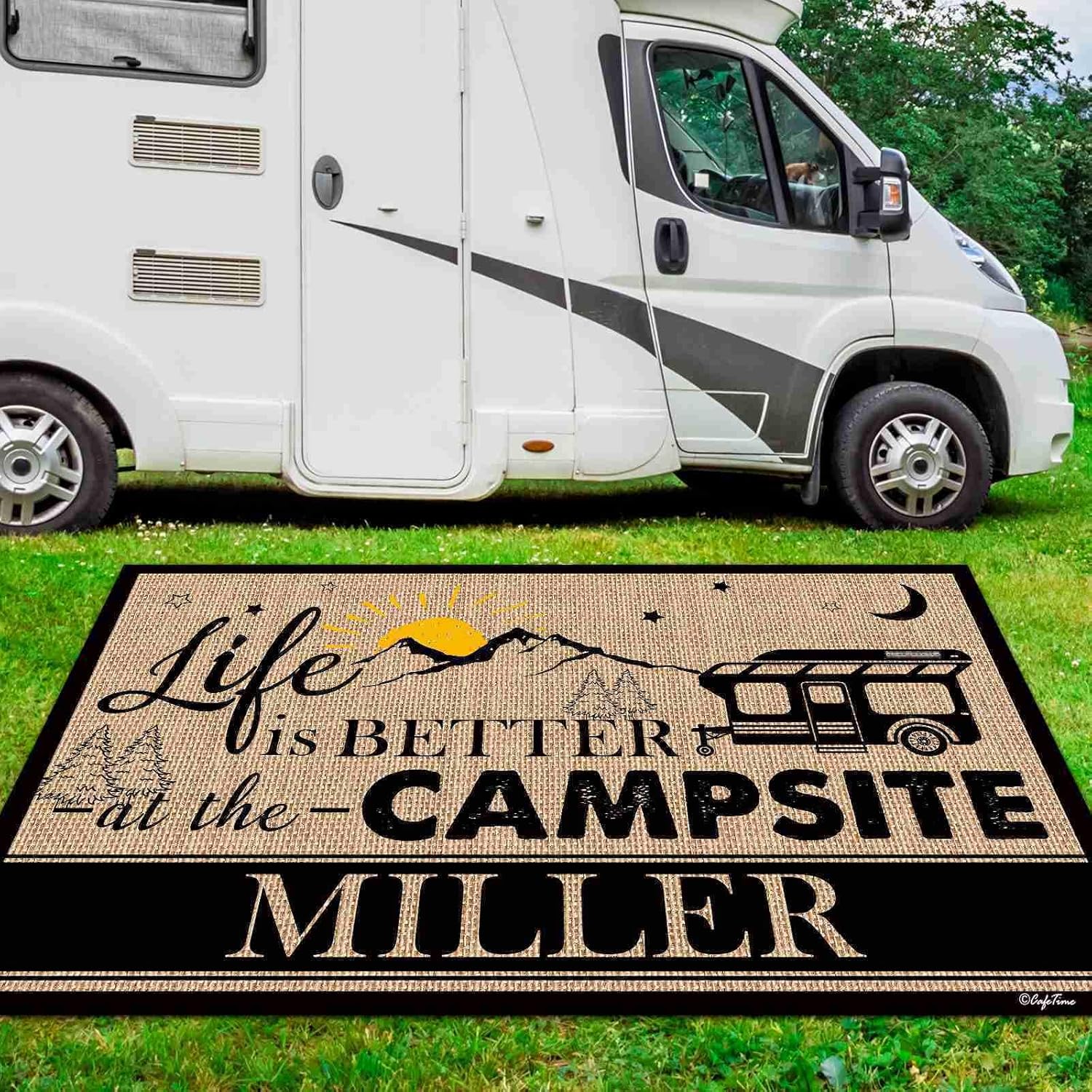 It's Better at The Campsite Camping Rug Mountain Sunset Camper RV Trailer Customize Door Mat Rug for Outside Tent Camp Beach Picnic Patio Waterproof 30 X 55 Inch S-30