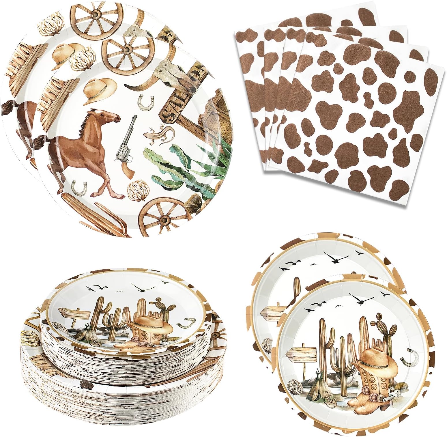180PCS Cowboy Party Supplies Serve 60, Western Party Paper Plates and Napkins Kit for Wild West Cowboy Rodeo Birthday Baby Shower Decorations, Includes Dinner Plates, Dessert Plates, Napkins