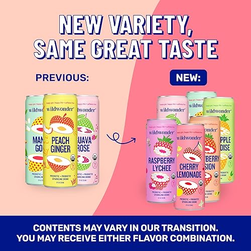 Miniatura 4 de Wildwonder Bebida de jugo probiótico espumosa con inmunidad y apoyo a la digestión, con fibra de 0.18 oz y probióticos vivos, sin cafeína, orgánica,