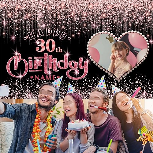 Vista 220 de Cartel personalizable de decoración de feliz cumpleaños número 49 de oro rosa – Personalización de gran tamaño fondo de fotos – Admite fotos