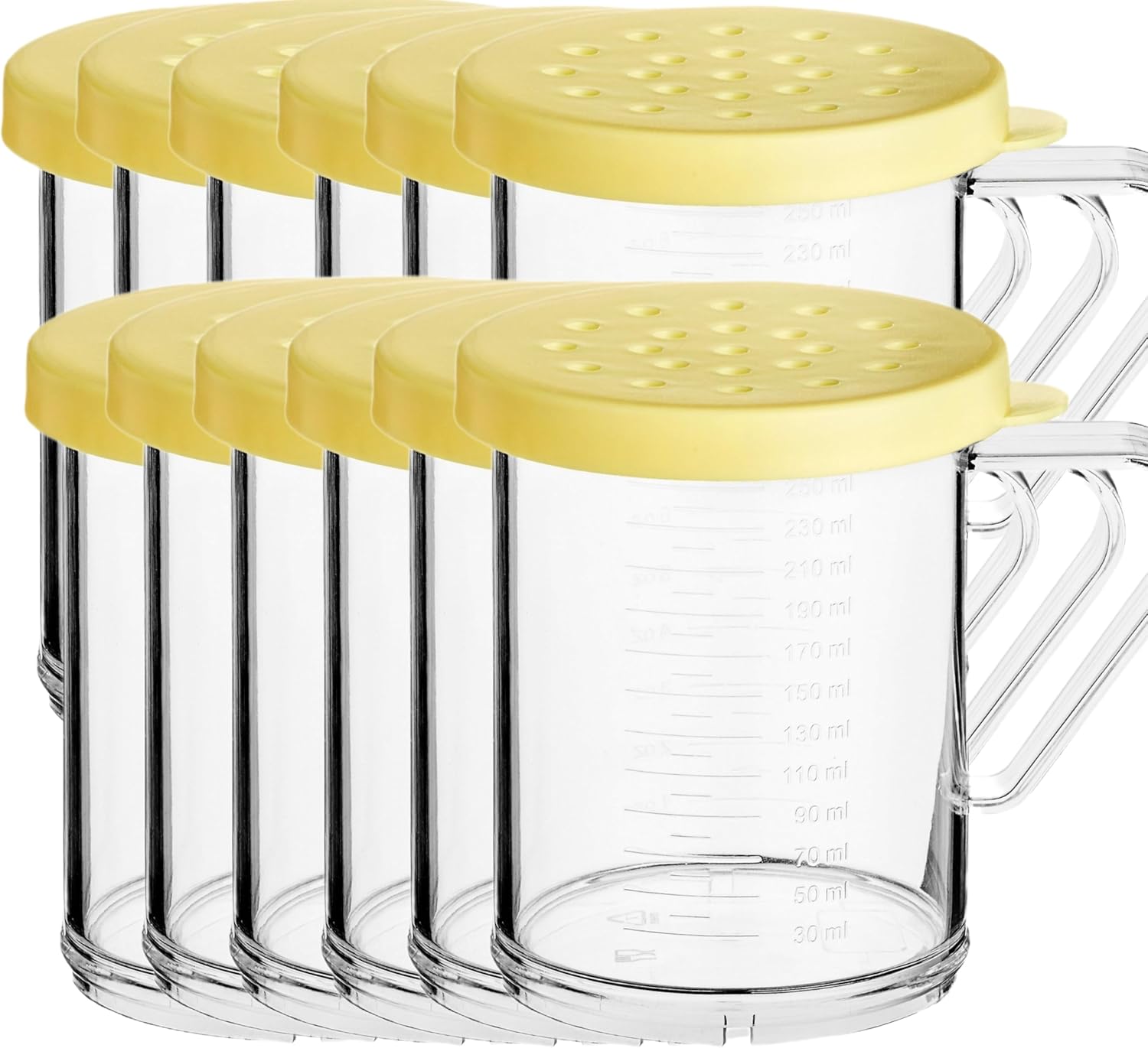 10 Oz Parmesan Cheese Shaker with 4 mm Hole Diameter Lid, Polycarbonate Spice Shaker For Coarse Seasonings seasoning shaker Dredge, sugar dispenser, large salt and pepper shakers (12, Yellow 4mm)
