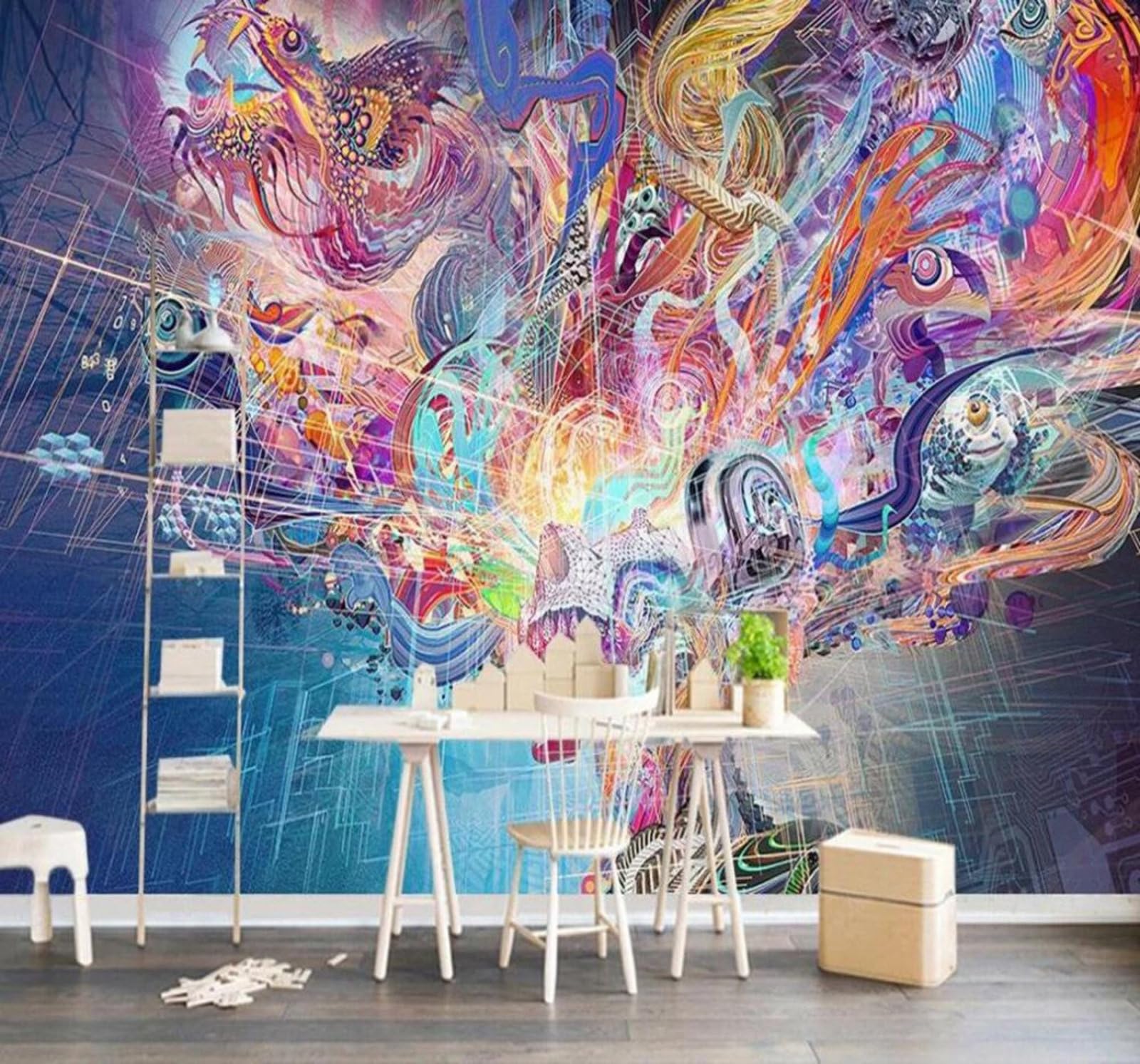 Tzxztt 150Cm×105Cm(B×H) Retro Unique Art Abstract Graffiti Decorative Modern 3D Wallpaper Premium Textured Silk Neutral Tones Material Ideal For Living Room Bedroom-150Cm×105Cm