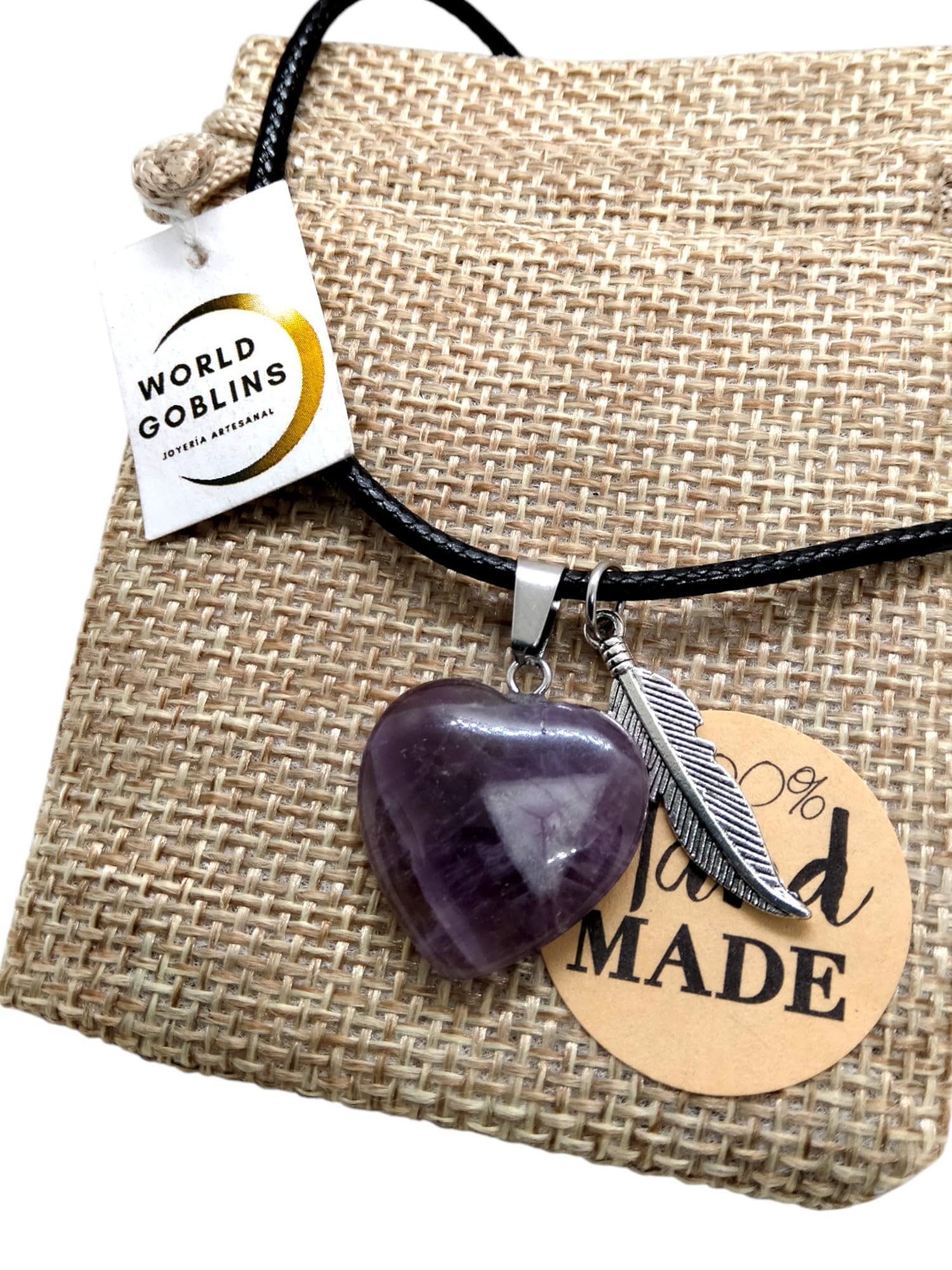 Imagen de catálogo asociada a Collar Piedra Natural Mujer Hecho a Mano. Colgante Mujer Corazón Pluma. Gargantilla Piedras Sem