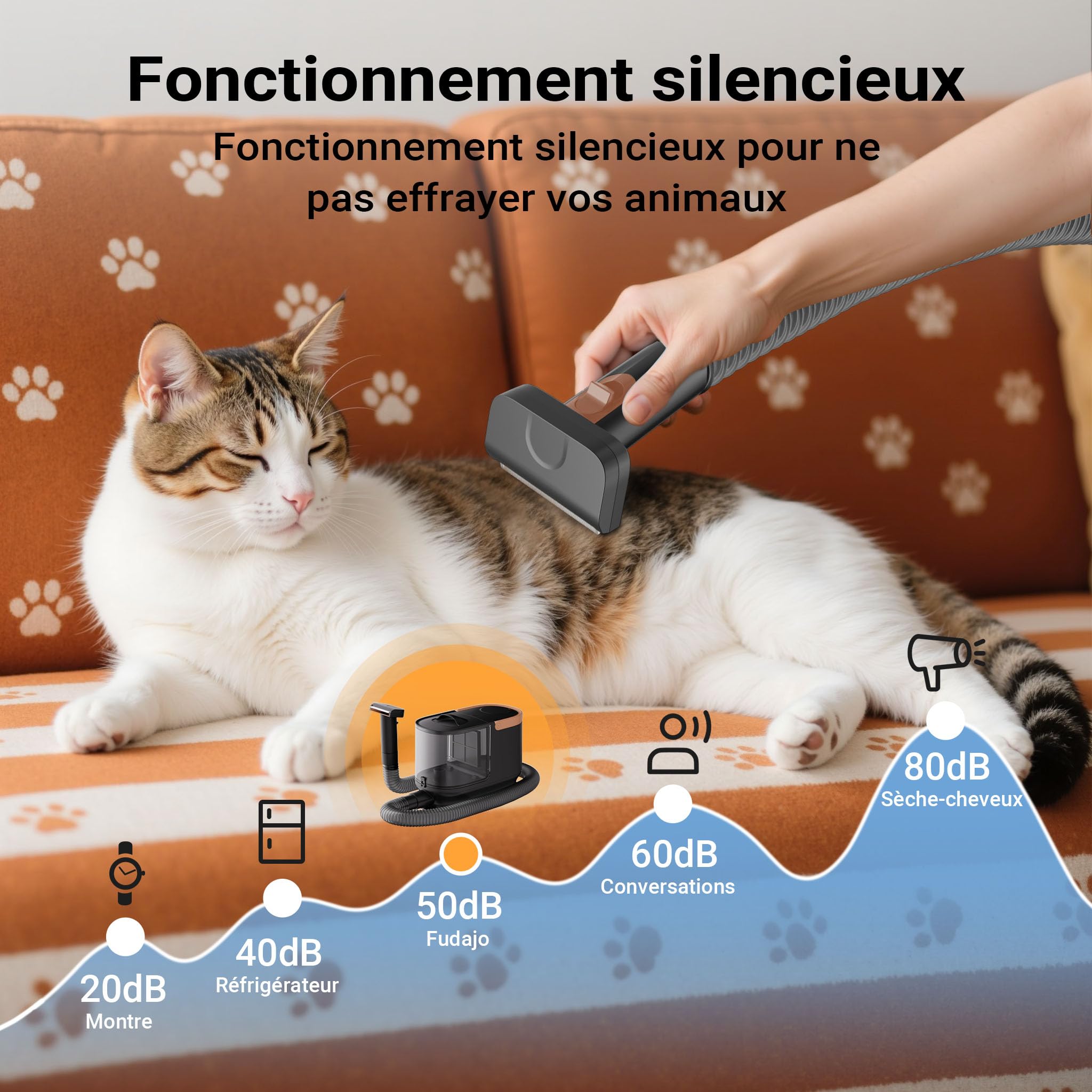 Fudajo Tondeuse pour chien avec aspirateur à poils d’animaux, 323 x 168 x 264 mm, 6 outils de toilettage pour animaux, boîte à poussière 2,5 L, tondeuse-aspirateur noire
