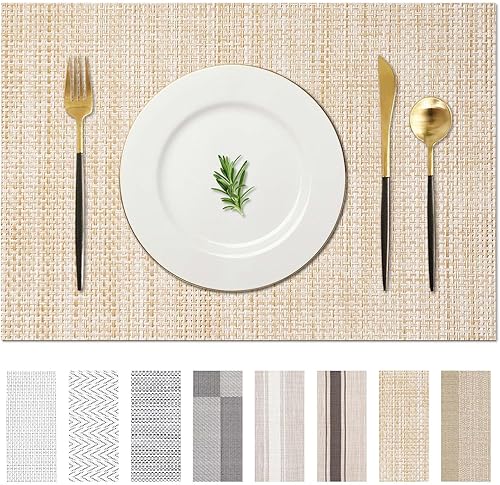 AHHFSMEI Juego de 4 manteles individuales para mesa de comedor, manteles individuales de vinilo tejido de plástico, antideslizantes, aislamiento de