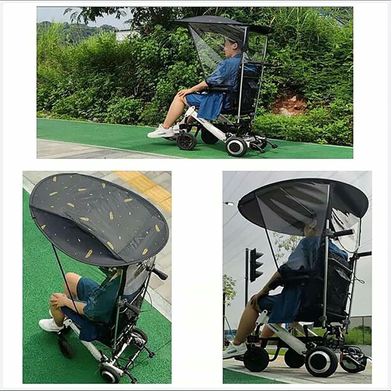Parasol Dla Wózków Inwalidzkich Z Mechanizmem Szybkiego Uwalniania — Montaż Bez Użycia Narzędzi, Kompaktowa, Składana Konstrukcja, Długość 102 Cm Zapewnia Duży Cień I Ochronę Przed Deszczem