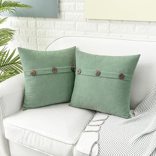 Miniatura 3 de HWY 50 Juego de 2 fundas de almohada de felpilla verde salvia de 16 x 16 pulgadas con tres botones, decoración de primavera suave para sofá, cama y