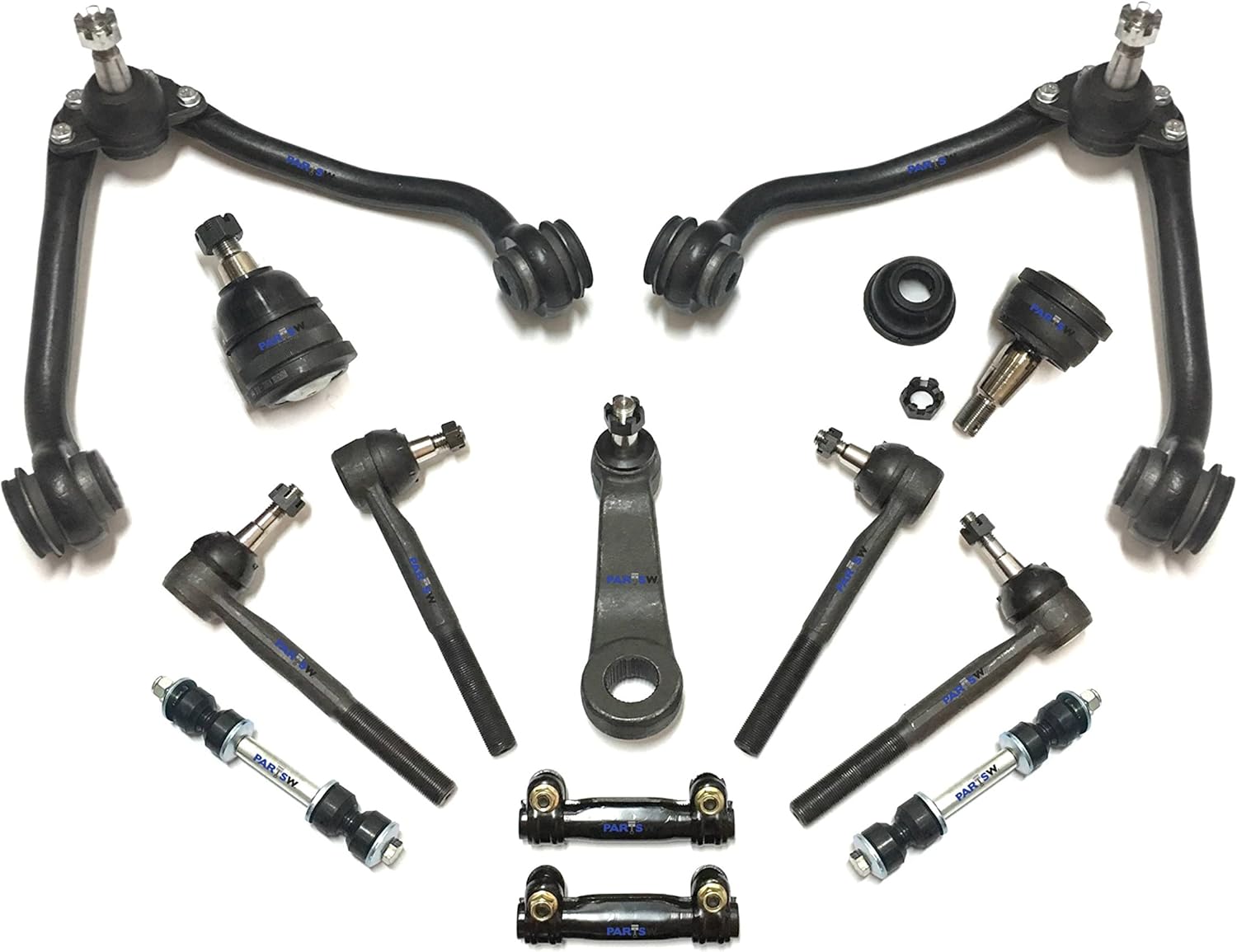 13 Pc Suspension Kit Tie Rods, Sway Links, Ball Joints, Control Arms Compatible with 1989-2000 Chevrolet C2500 GMC Yukon - PartsW