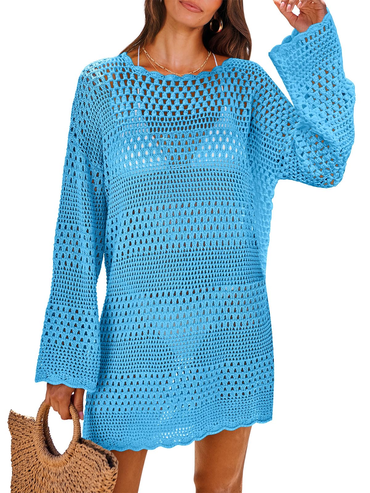 ANRABESS Women Swimsuit Cover Up Beach Crochet Bathing Suit Mini Dress