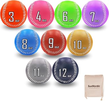 SunNordic Leather 9 Pack Weighted Baseball Set for Pitchers with Carry Bag