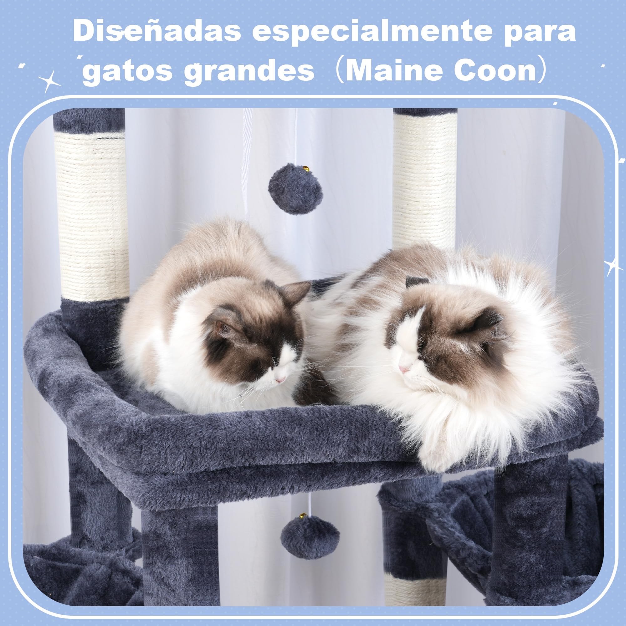 Hey-brother Árbol para Gatos, Rascador para Gatos Grandes y Maine Coons, multinivel Estable con 2 Amplio Plataformas, 2 cestas, Cueva Grande y Máquina peinadora, Gris Humo EMPJ070G