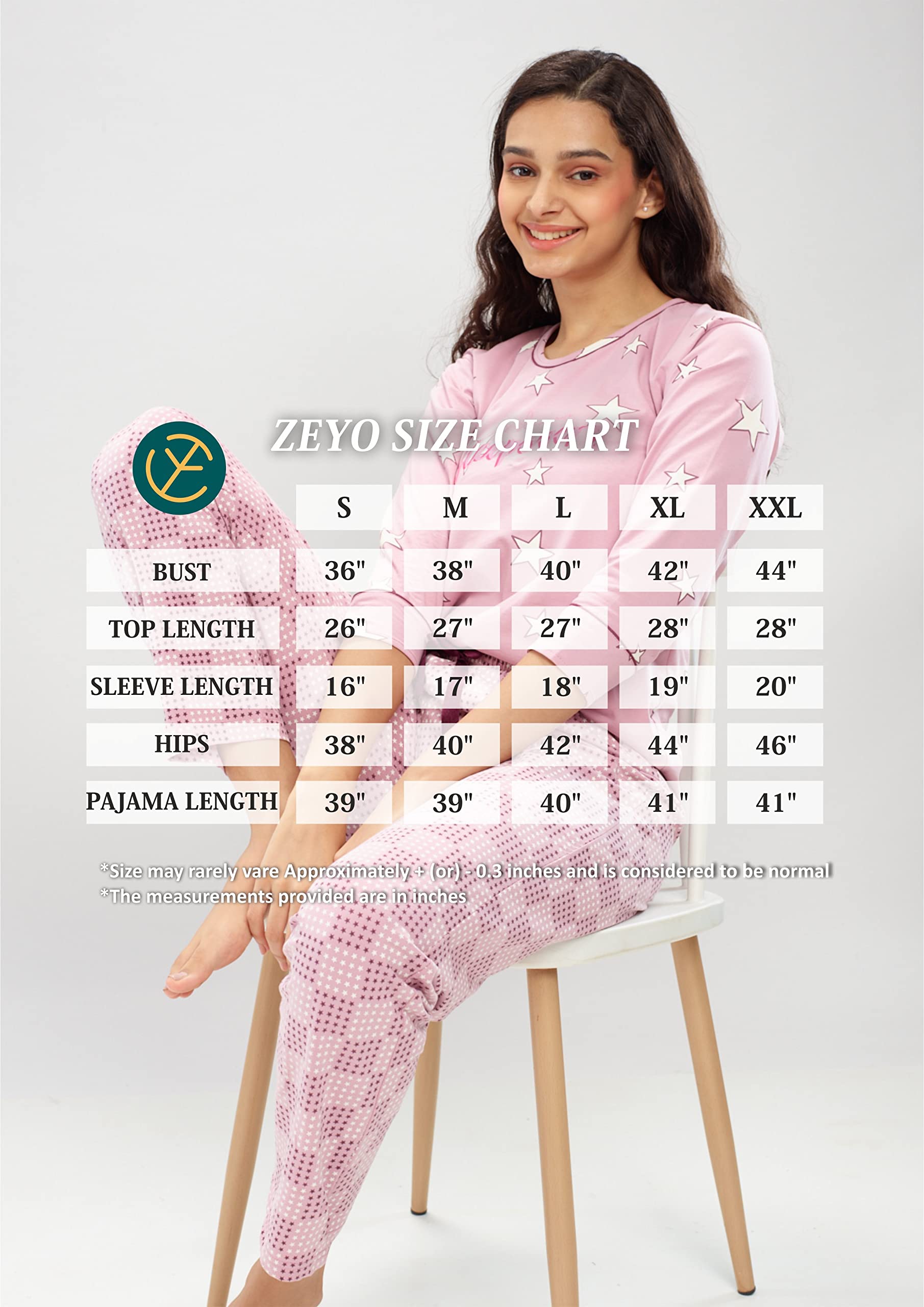 ZEYO Women's Cotton Star Printed Pink Stylish Pajama Set Night Suit Set of Top & Pyjama 5618, 2XL - Image 6 thumbnail