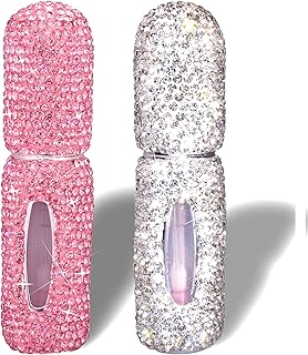 Perfume Spray Bottle 5ML 2PCS White&Pink Bling Rhinestone Empty Portable Travel Fine Mist Refillable Mini Spray Dispensers for Perfume, Essential Oil