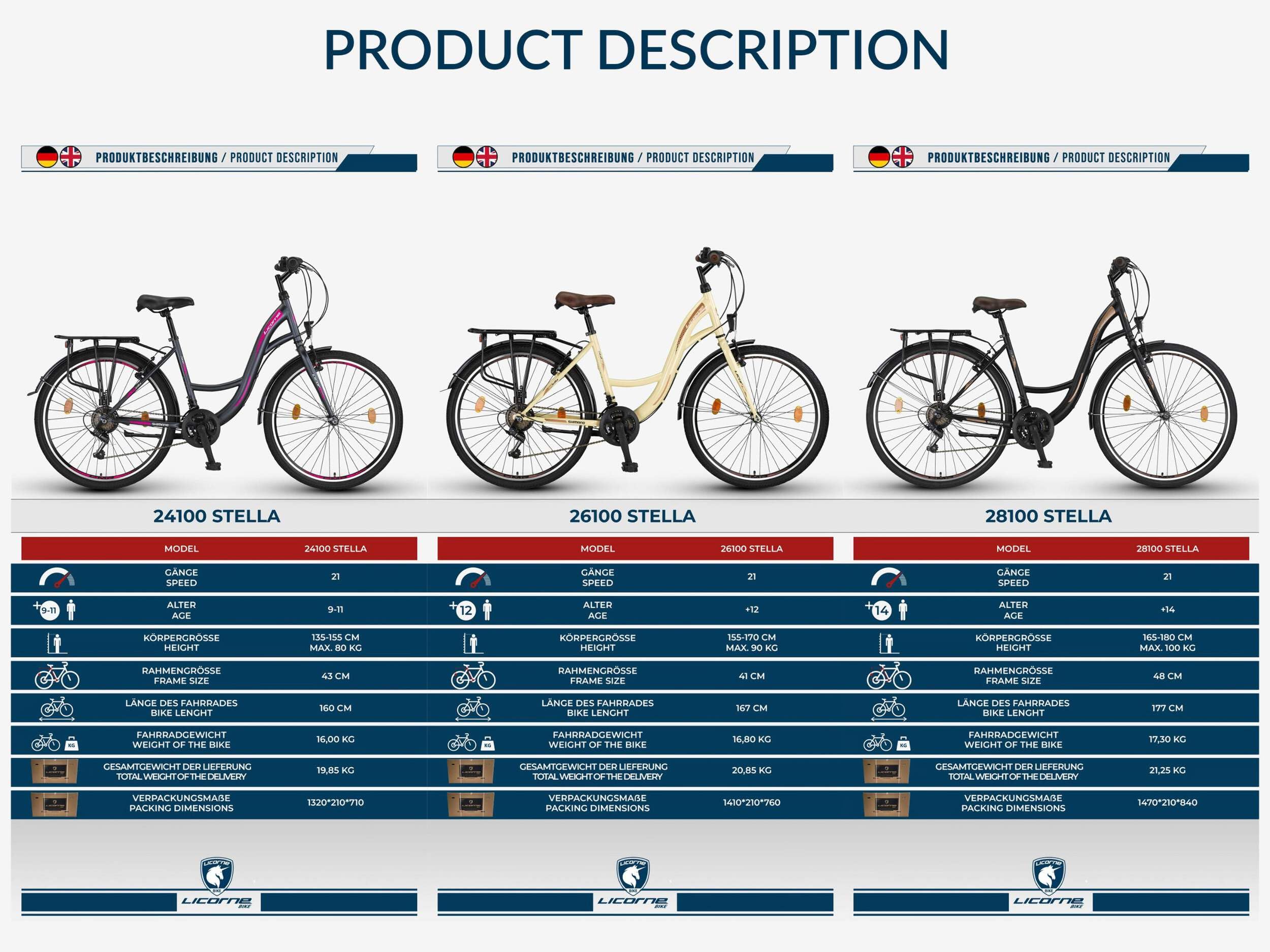 Licorne Bike Stella Premium City Bike 24,26 et 28 pouces – Vélo pour filles, garçons, hommes et femmes – Dérailleur Shimano 21 vitesses – Vélo hollandais, Femme, Noir , 28