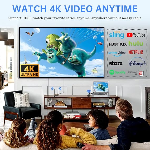 TIMBOOTECH HDMI Wireless Transmitter and Receiver 4K, Dual Screens HDMI & VGA Live Casting 5G Video/Audio for Laptop, Cable Box, Camera, Blu-ray, Phone, Netfix to Monitor, Projector, HDTV 165FT/50M