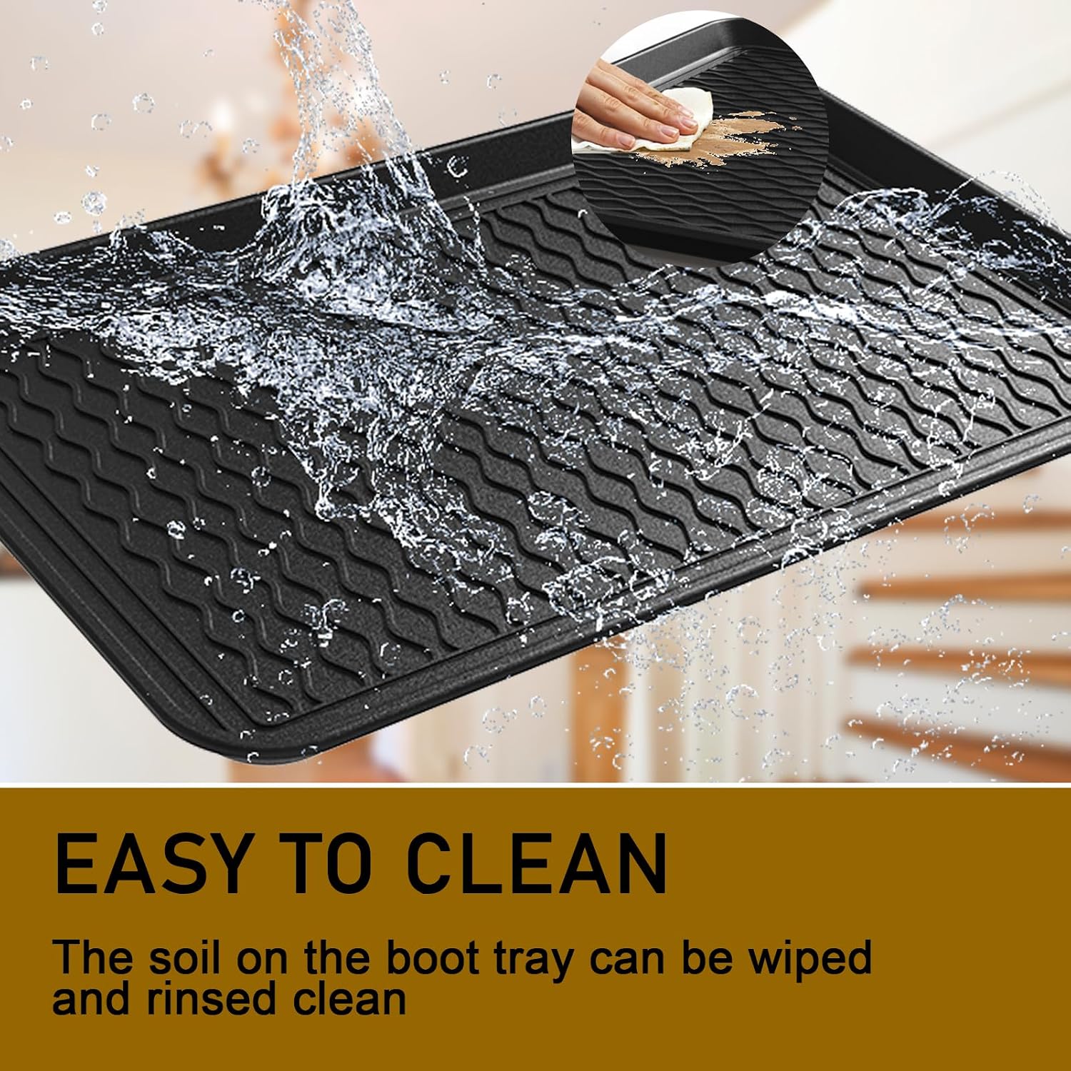 Boot Trays for Entryway, Multifunctional Shoe Mat with Cleaning Brush, Boot Tray for Shoes Plants Pots Paint Tins Pet Bowls Black (2pcs 23.6'' x 15.7'' x 1.2'')