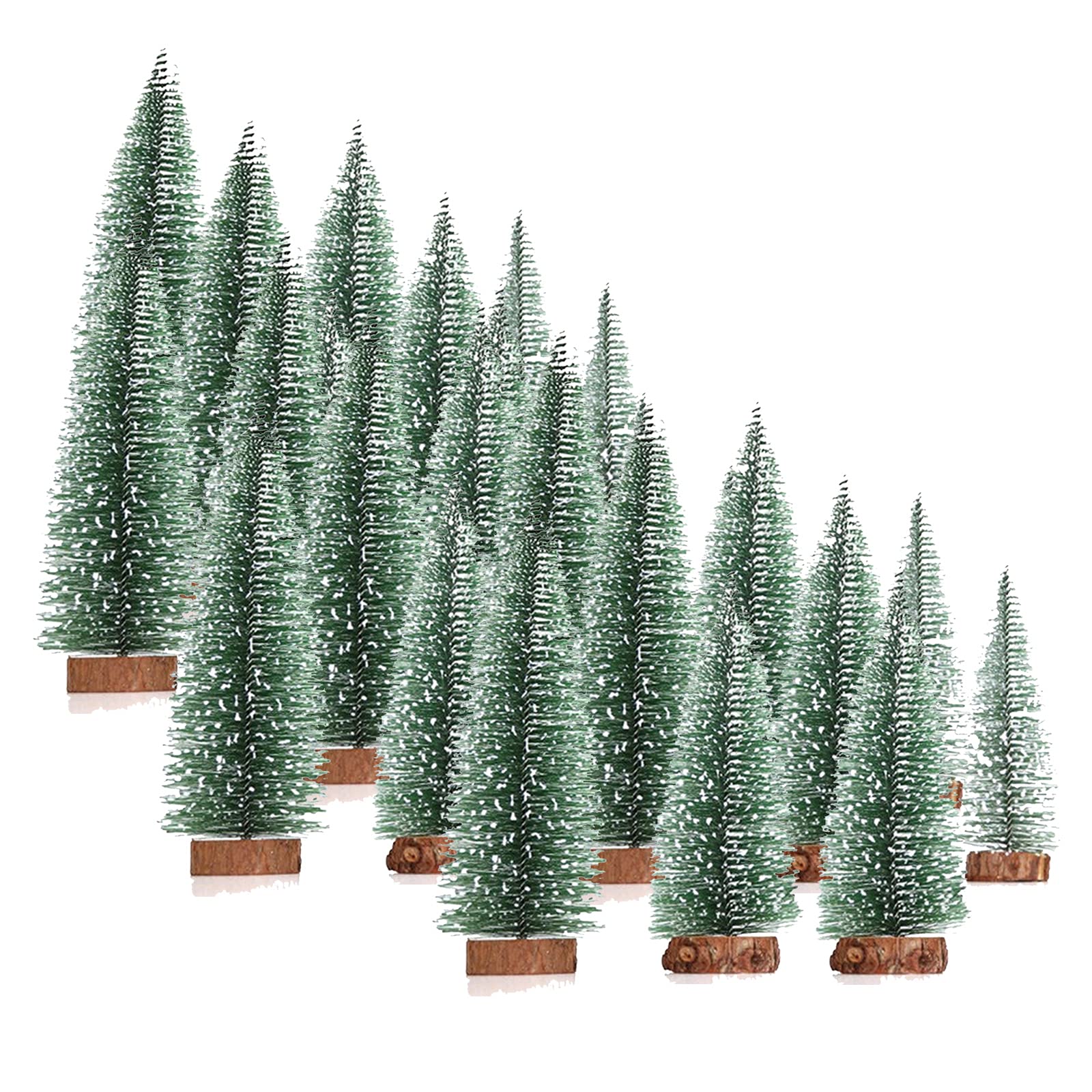 Lot De 12 Mini Sapins De Noël Artificiels De 10 Cm - Déco De Table Avec Base En Bois Pour Village De Noël Et Décoration Intérieure