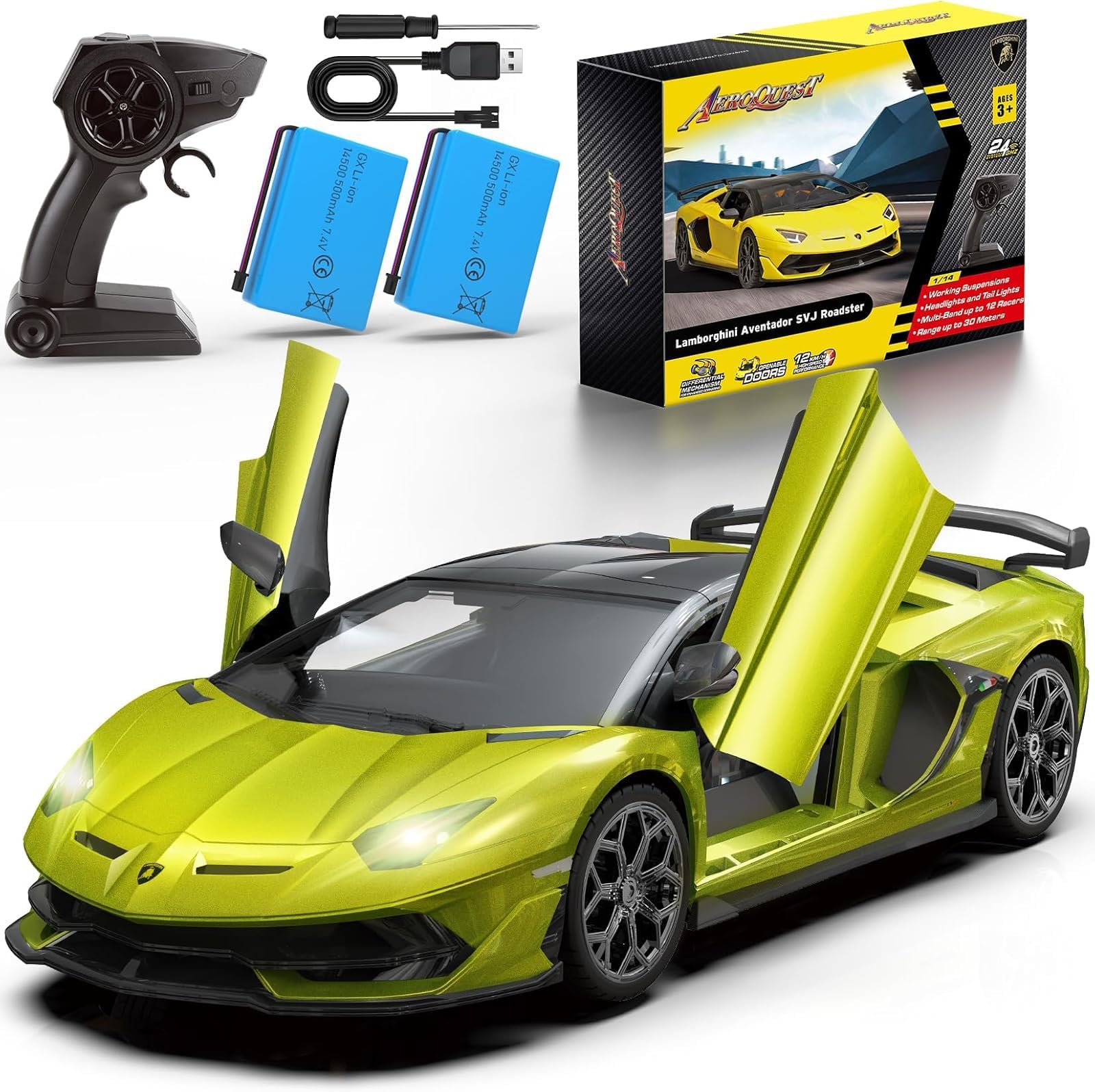 Lamborghini Remote Control Car, Officially Licensed 1:14 Lambo RC Car for Boys Girls Birthday Gift, Green Toys for 3 4 5 Years Old(Green) | Officially Licensed, Adjustable speed,Birthday Gift,Scissor Doors,Metallic Paint,Lambo RC Car ,Model,Metallic paint