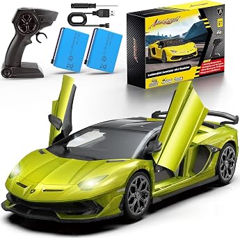 AEROQUEST 114 Lamborghini Remote Controlled Car 2.4 GHz Officially Licensed Lamborghini RC Cars with Remote Control & Headlight for Boys Girls Birthday Gifts Green