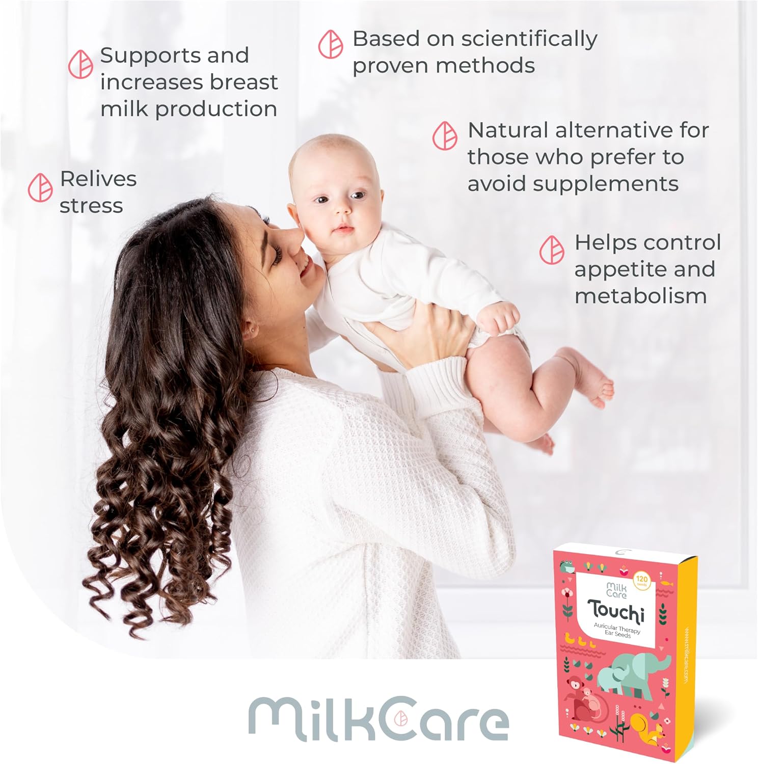 Touchi by MilkCare - Auricular Therapy Ear Seeds for Lactation Support, 120 Stickers, Presses Accupuncture Points On Your Ear to Increase Milk Supply