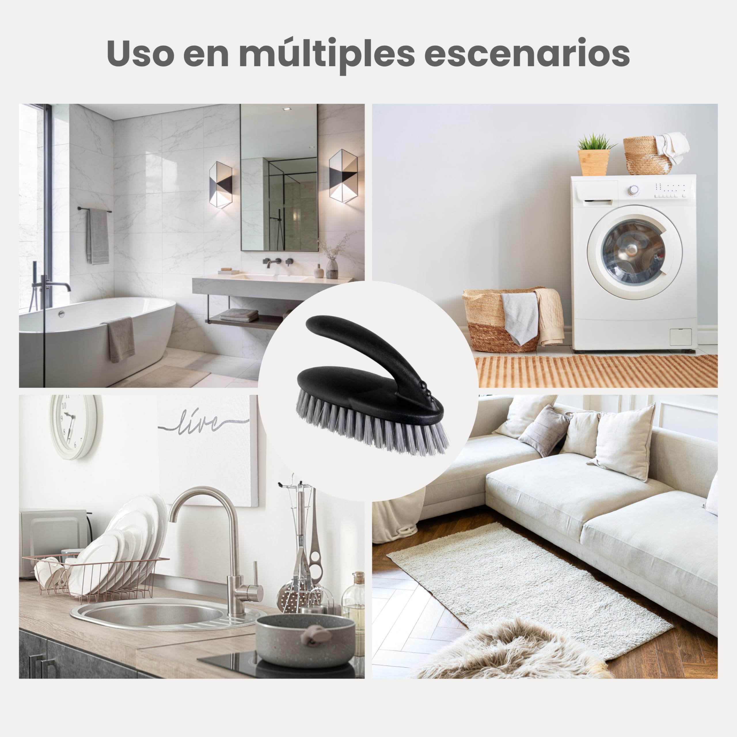 Vigar Paquete de 2 Cepillos Multifuncionales, Cerdas Duras y Resistentes, Cepillo para Fregar con Mango Ergonómico para Baño, Ducha, Bañera, Azulejos, Pared, 16x7x9cm, Negro