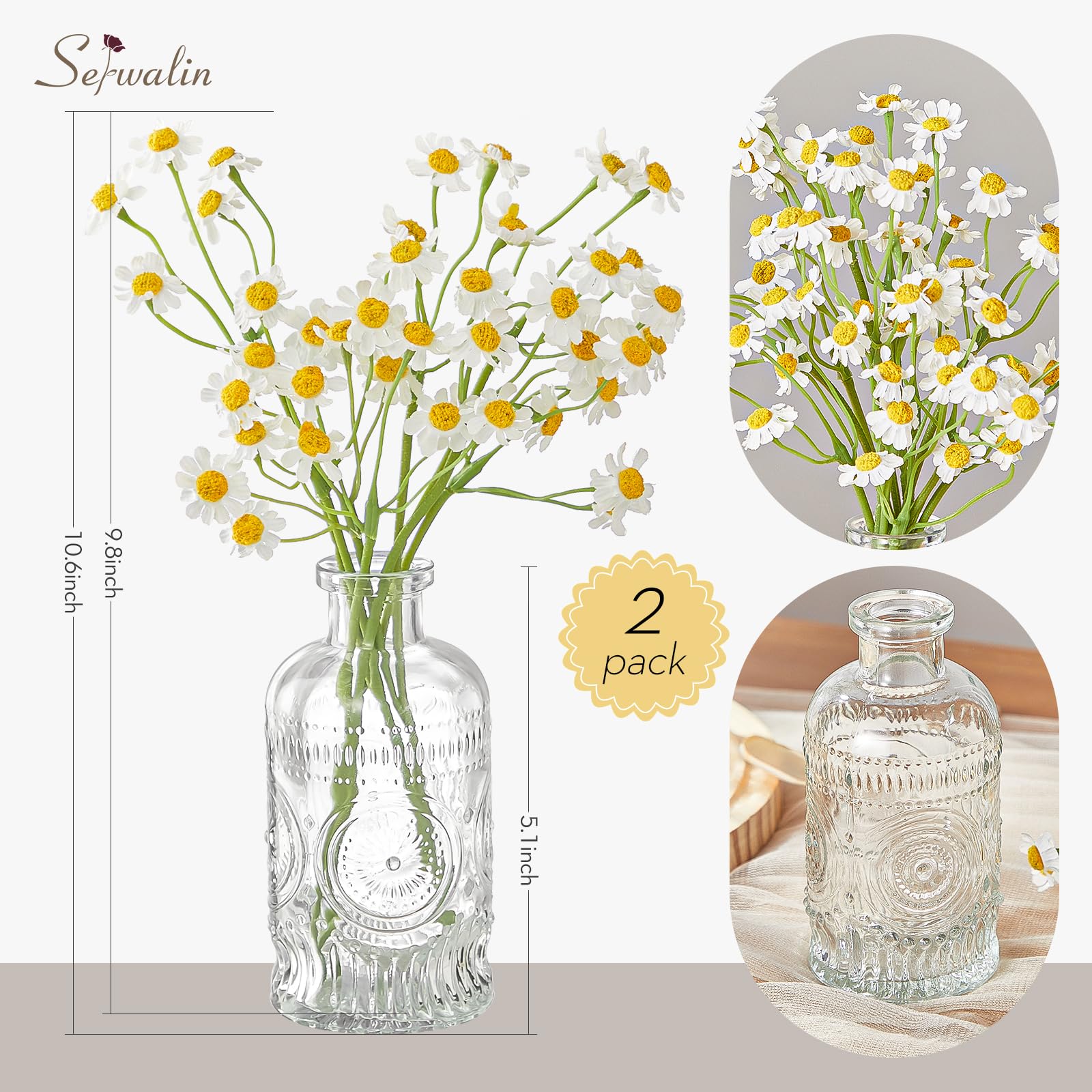Amazon｜Serwalin 花瓶に入ったデイジーフラワー2点セット、造花
