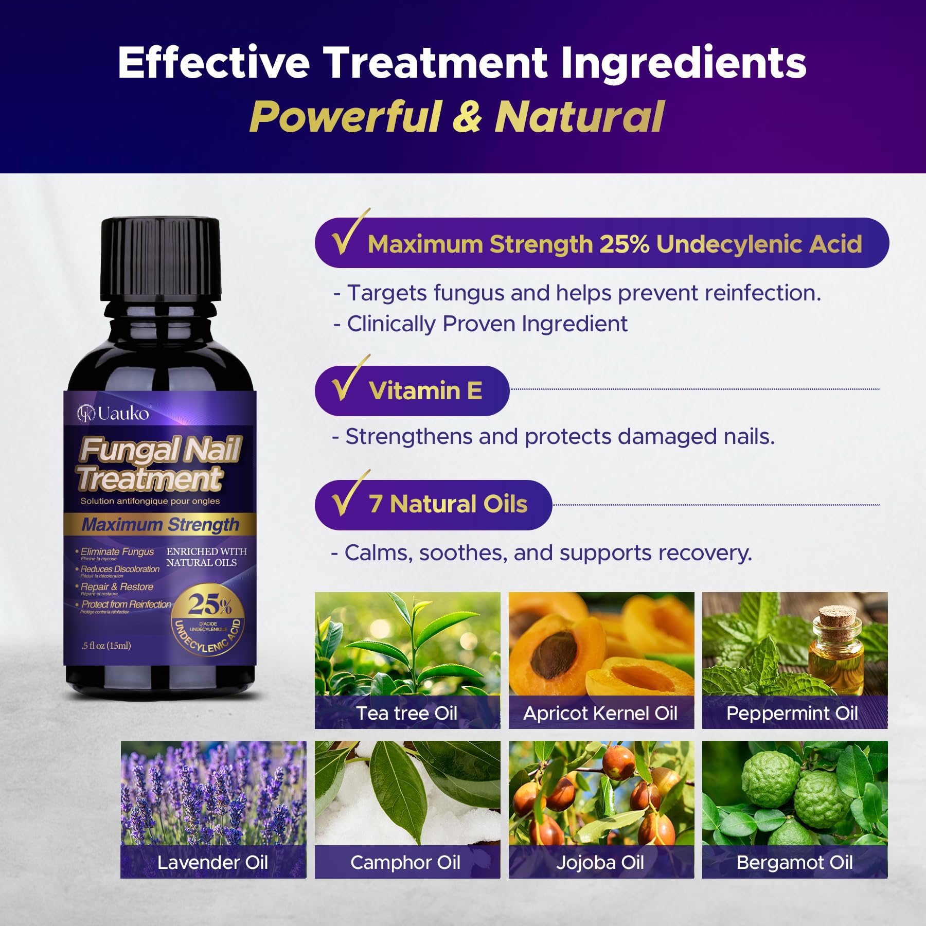 Toenail Fungus Treatment : Extra Strength 25% Undecylenic Acid Toe and Fingernail Fungus Removal - Fast Acting Fungal Nail Revitalizer with Tea Tree Oil (0.5 Fl Oz (Pack of 2)) — Amazon image 3