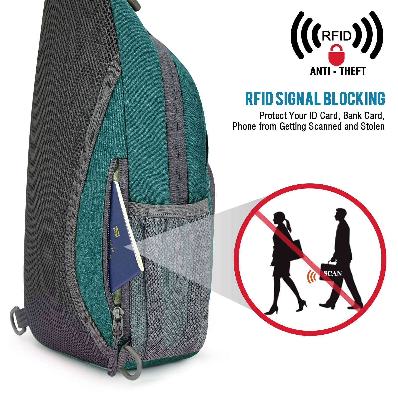 Bolso bandolera RFID, mochila cruzada para el pecho, bolso de hombro para senderismo al aire libre 2