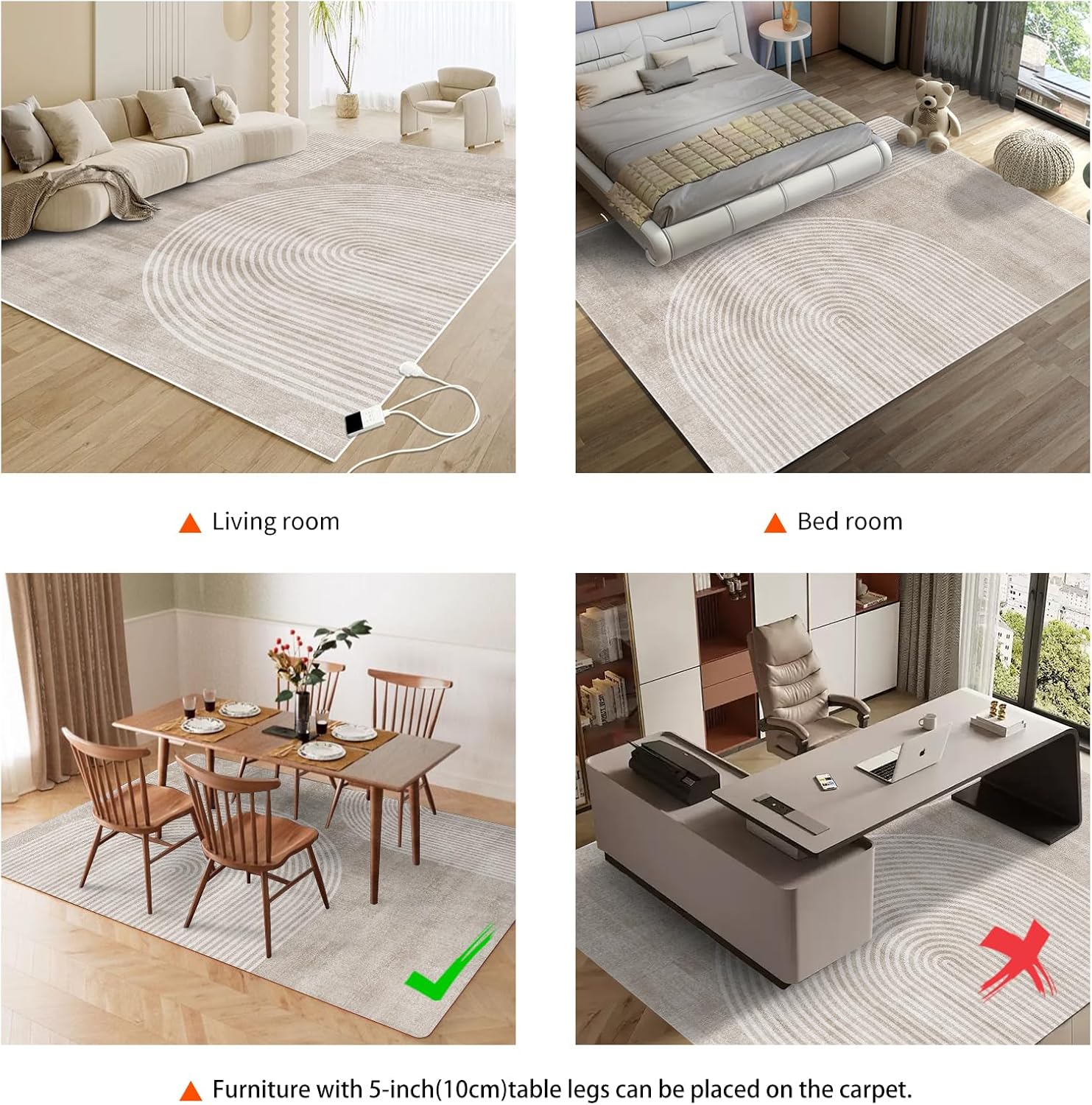 Electric Heated Rug 35x55 inches Soft Plush Heating Carpet Heater Floor Mat with Timer Fast Warm Up for Office, Sofa, Study Room, Playroom, TV Game Room, 120V 450W 3x4.6Ft JY