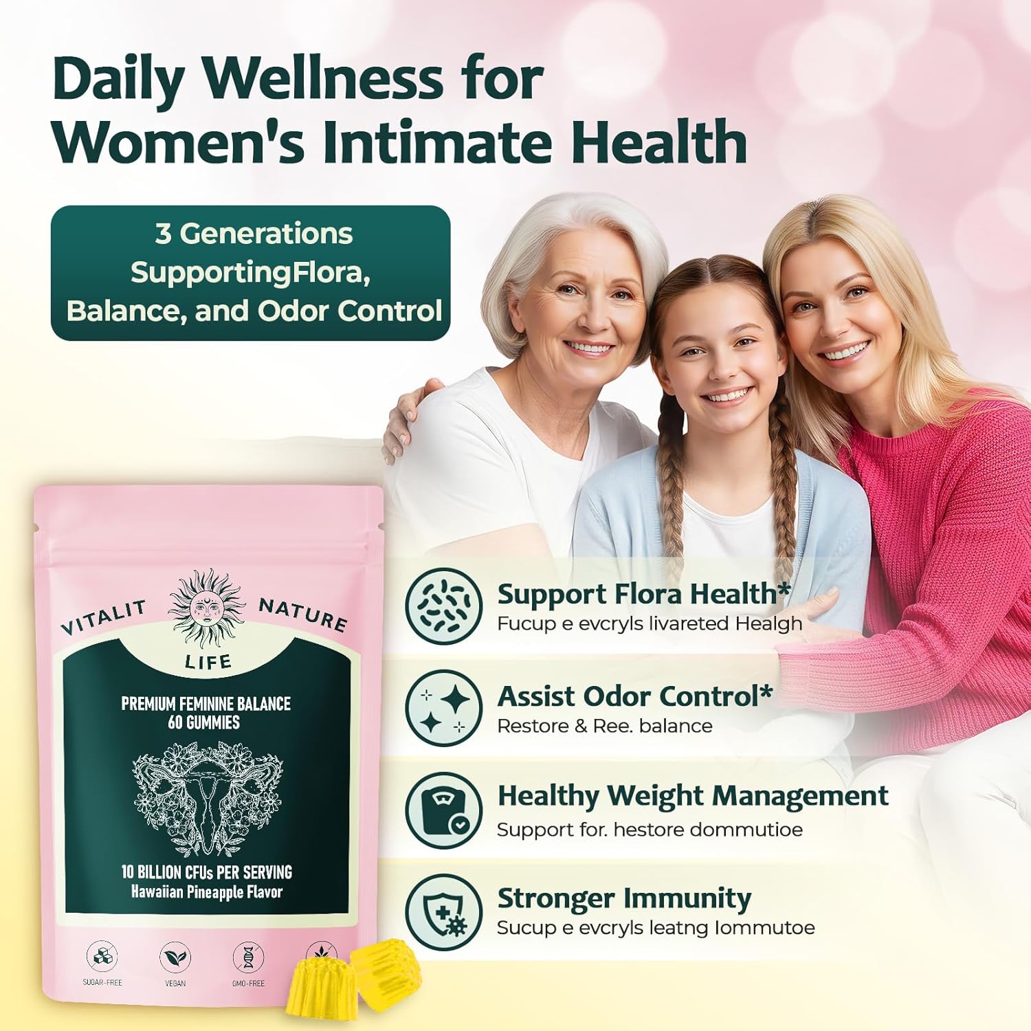 Women’s Probiotic Gummies, Pineapple Flavor – Digestive & Feminine Balance Support, 30 Individually Wrapped Gummies, Daily Gut Health Supplement (60)