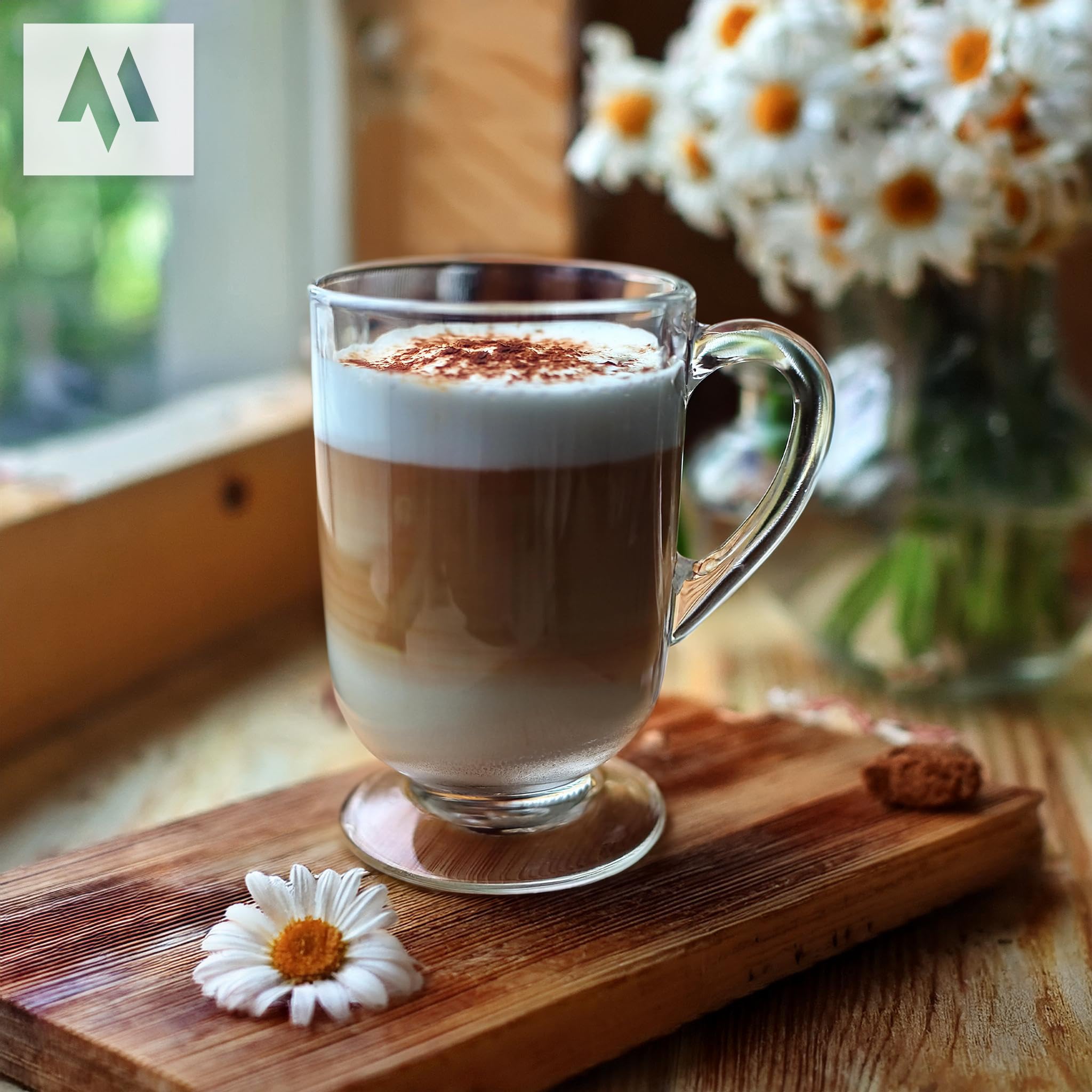 OMAGO® 6x Szklanki do Herbaty z Uchwytem - 300 ml Szklanka do Kawy ze Szkła - Solidne Szklanki Herbaty, Soków lub Latte
