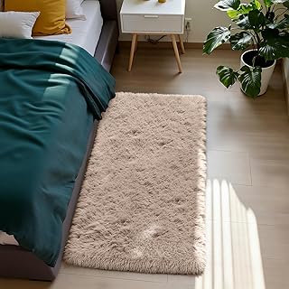 Fluffy Rug Shag Area Rug, Beige 2x4 Area Rugs for Bedroom, Small Bedside Rug, Soft Fluffy Shag Entryway Throw Rugs for Living Room Bedroom Kids Room Home Decor