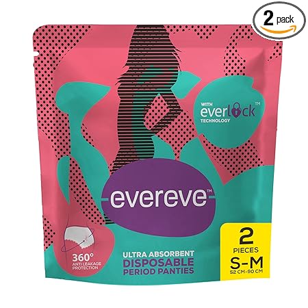 EverEve Ultra Absorbent, Heavy Flow Disposable Period Panties for Sanitary Protection, Maternity Delivery Pads, Overnight Napkins, 360 Degree Protection, Post partum use, S-M, 2 Panties