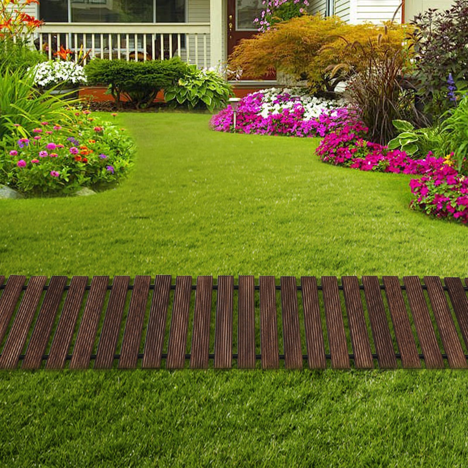 Percorso da giardino in legno arrotolabile, sentiero in legno con superficie antiscivolo e legatura con corda in silicone, passo in legno per giardino, terrazzo, spiaggia, cortile e decorazione per