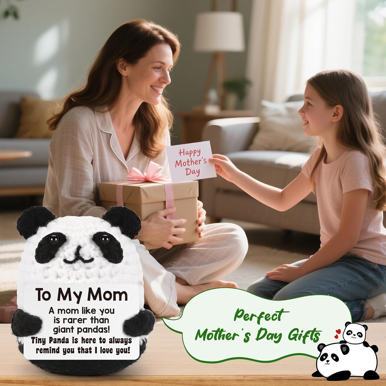 BdayPtion Gifts for Mom Birthday Valentines Day Mothers Day Mom Gifts, I Love You Mother Gift for Mum Mama Stepmom Bonusmom Mother in Law Present, Handmade Crochet Animals Panda Gift - Image 5