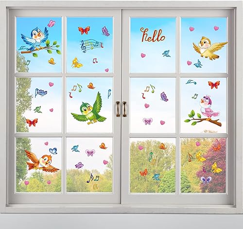 88 piezas de calcomanías de ventana de pájaros cantantes para primavera y verano calcomanías de PVC estáticas anticolisión calcomanías para ventana