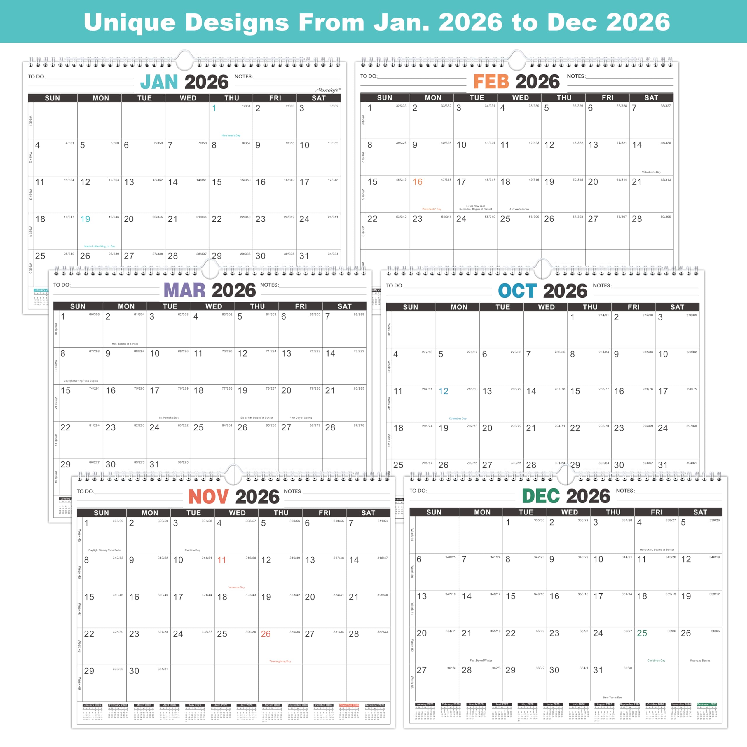 Teksome Wall Calendar 2025-2026 English Wall Calendar 2025-2026 | 18 Month Dangling Calendars With International Holidays For Home, School, Classroom - View #3