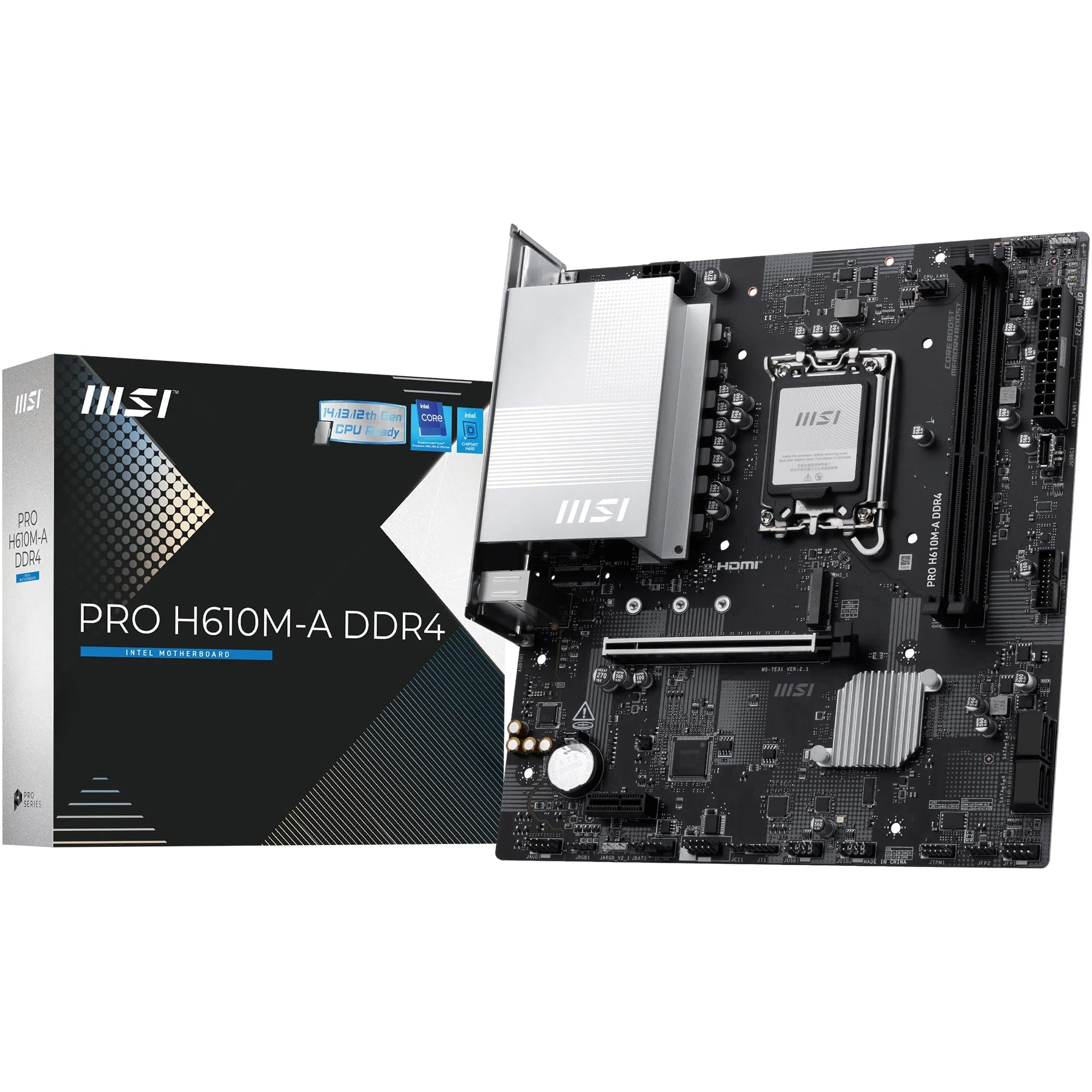 MSI Scheda madre PRO H610M-A DDR4 (Intel Core di 12a/13a/14a generazione, socket LGA 1700, DDR4, PCIe 4, SATA 6Gb/s, LAN 1Gb/s, slot M.2, USB 3.2, mATX)