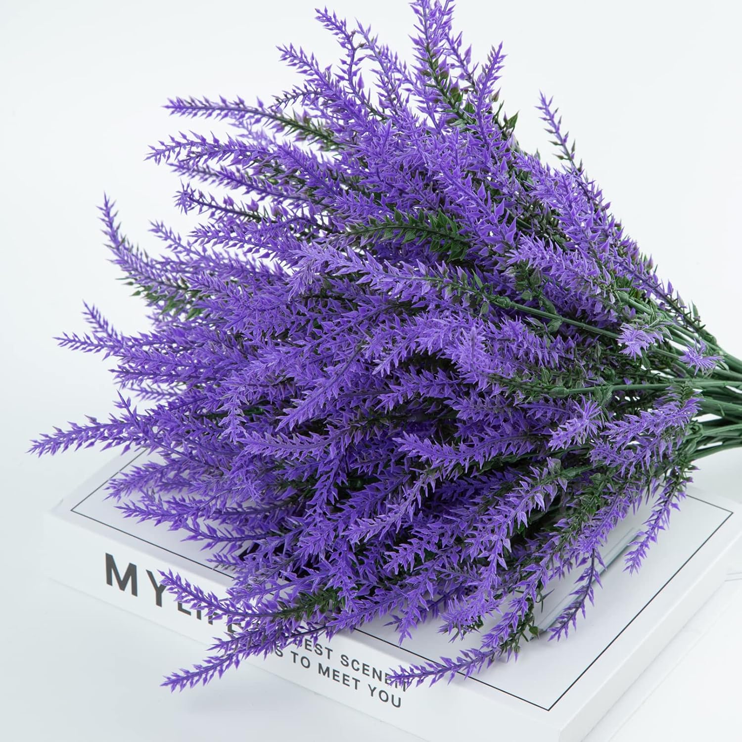 Ouddy Decor 24 Bundles Artificial Lavender Fake Flowers Faux Plastic Plants for Home Wedding Kitchen Garden Patio Window Box Office Table Centerpieces Indoor Outdoor Decor, Purple