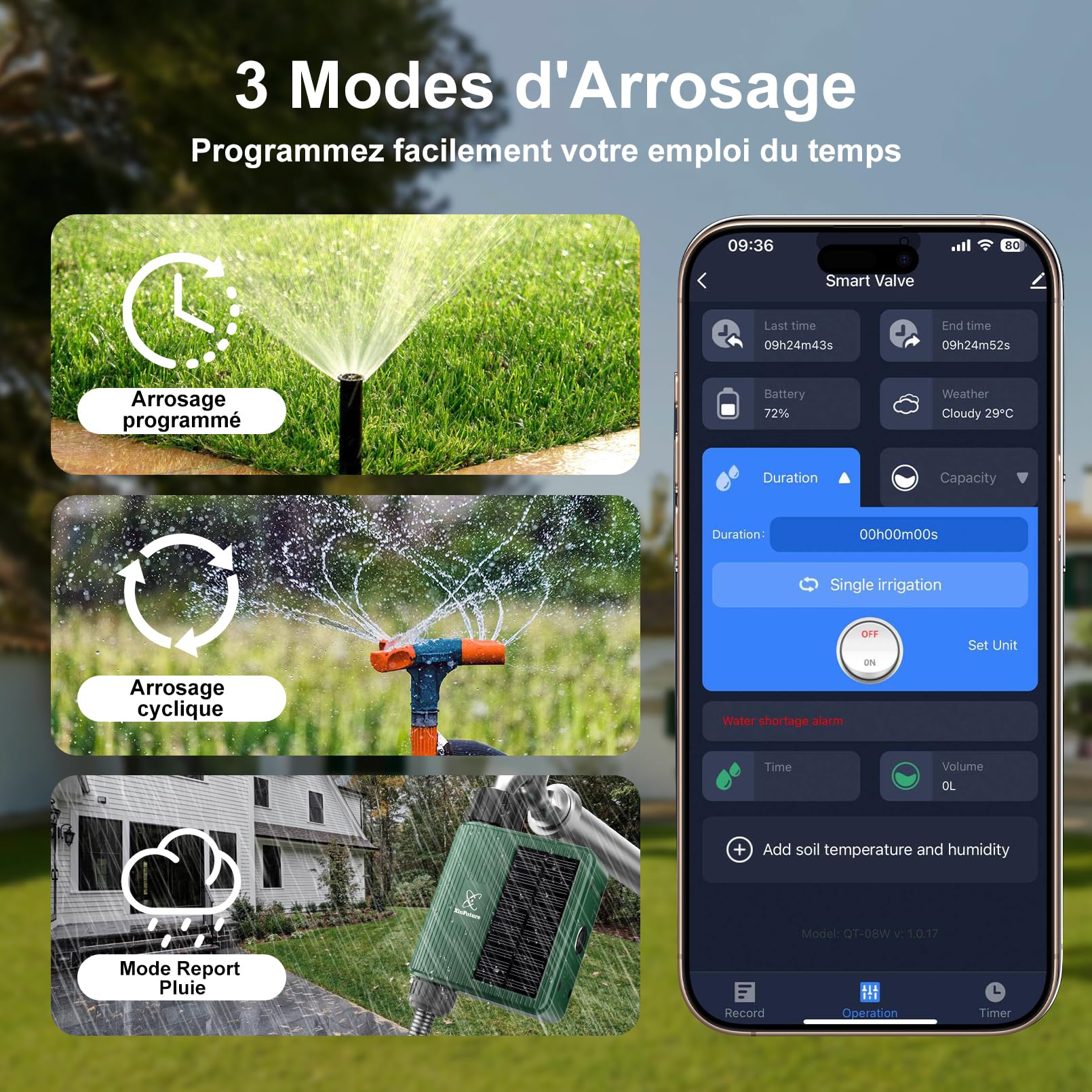 Programmateur Arrosage Automatique Solaire, Minuterie Arrosage Automatique pour Jardin, Système D'irrigation Automatique, Compatible avec Alexa/Google Home, Contrôle de I'irrigation pour Pelouse
