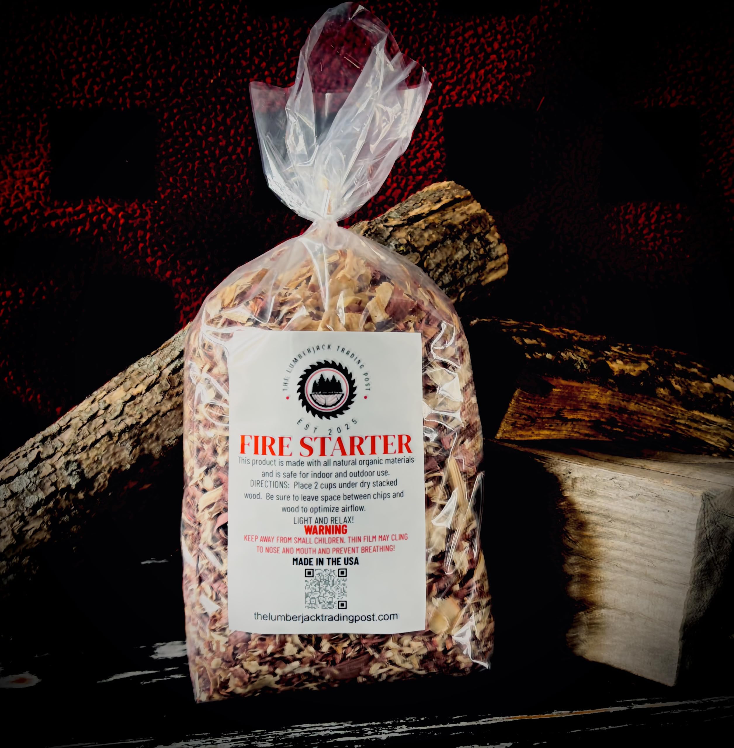 The Lumberjack Trading Post 1 lb Bag Fire Starter/Lighter - Kiln-Dried Cedar. Bonfires, Campfires, Woodburning Stoves, Fireplaces. Indoor/Outdoor Use. Organic, Easy and Fast Ignitor