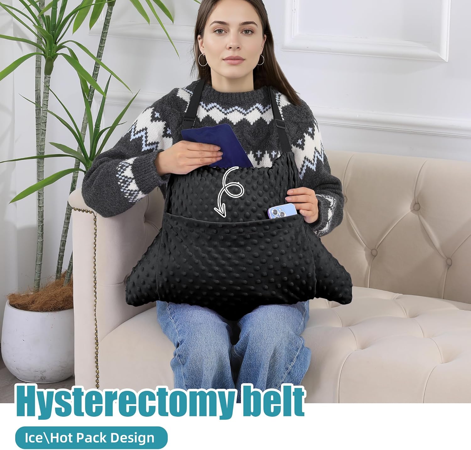 BALAPET 2 Pcs Shredded Memory Foam Hysterectomy Pillow Set for Abdominal Surgery Recovery, Comfy Hysterectomy Seat Belt Pillow with Pocket for Ice/Hot Packs, Hysterectomy Recovery Must Haves (Black)