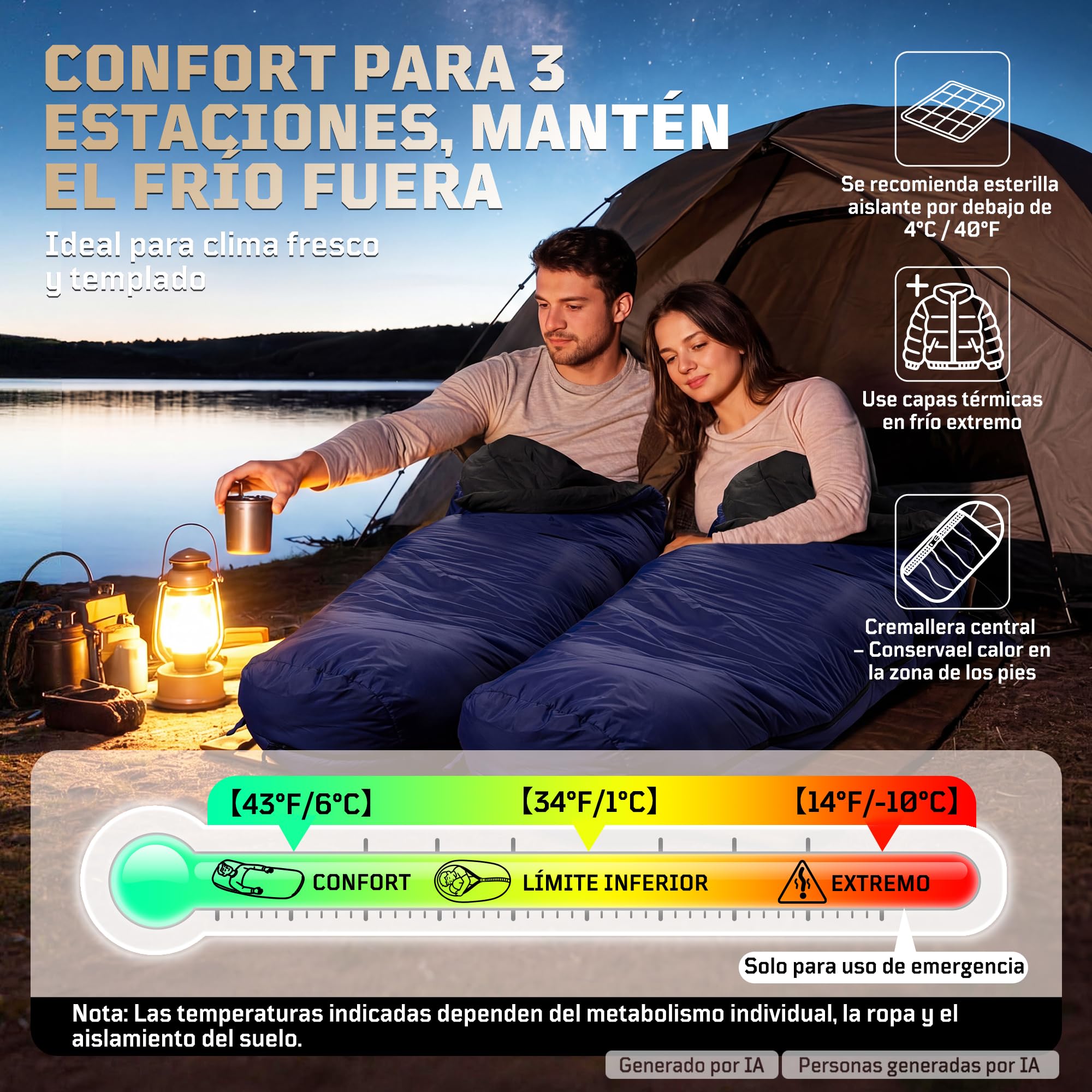Saco de dormir para momias 2-3 temporadas (confort 6 °C), transpirable, para adultos de hasta 185 cm, compacto de nailon 40D Ripstop con saco de compresión para camping, senderismo y festivales