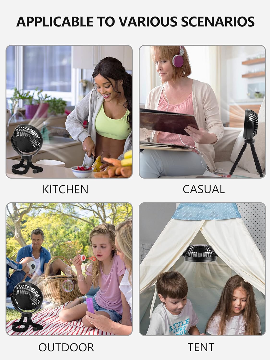 Portable Stroller Fan, BBIQI 5000mAH Mini Personal Handheld Fan with 360° Rotatable Flexible Tripod, Ultra Quiet 3 Speed USB Fan or Battery Powered Fan for Baby Stroller, Carseat, Bed, Desk (Black) : Baby