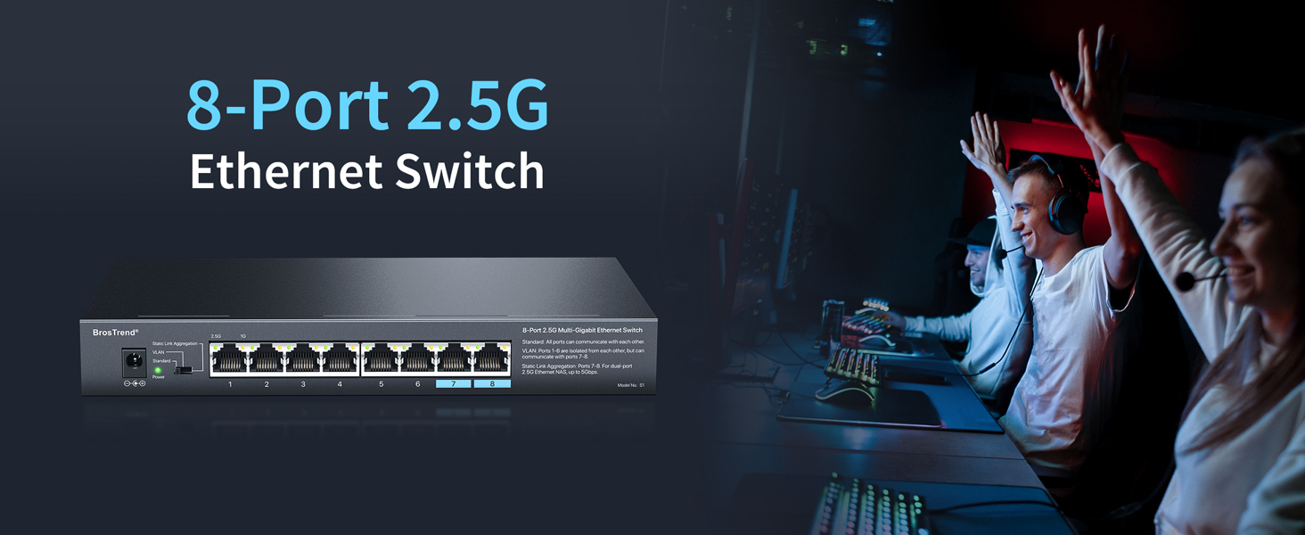 MokerLink 8-poorts 2.5G Ethernet Managed Switch met 10G Ethernet Uplink, 8 x 2.5G Base-T poorten compatibel met 10/100/1000Mbps, Metal Web Managed ventilatorloze netwerkswitch