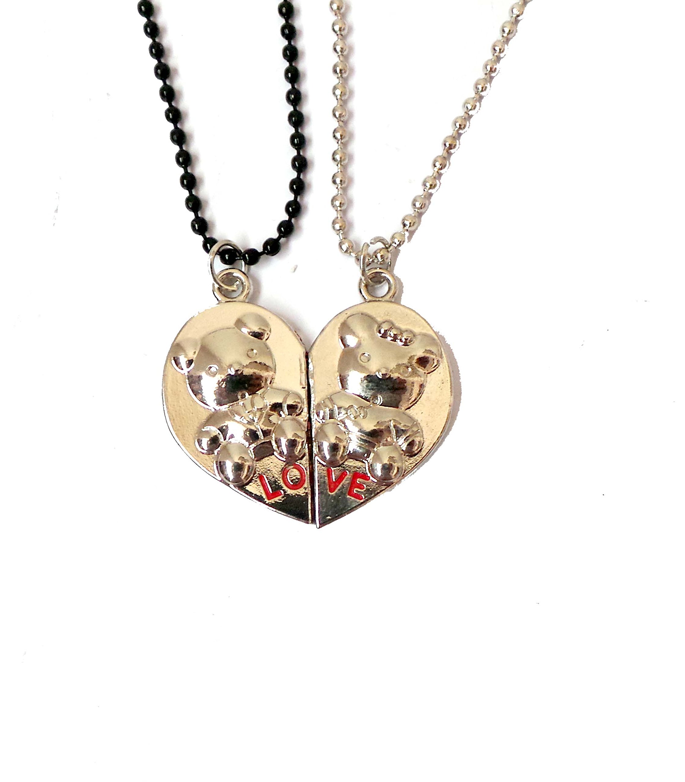 Cute Teddy Love Magnetic Locket with Silver and Black Chain
