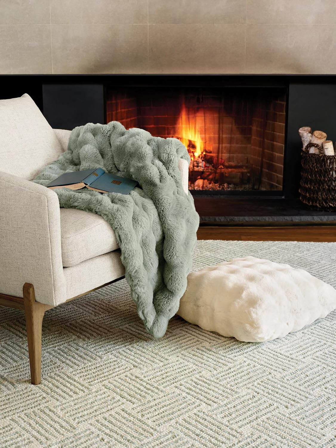 Pine Cone Hill Fab Faux Mineral Throw, 50" x 70", Blue Solid Pattern